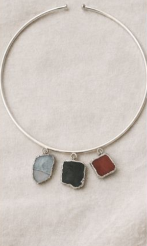 Silver Choker with Raw Stone Pendants
