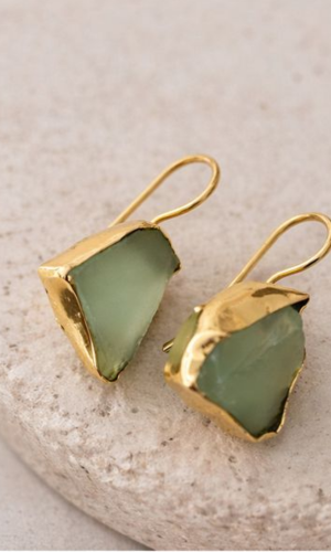 Green Stone Gold Drop Earrings