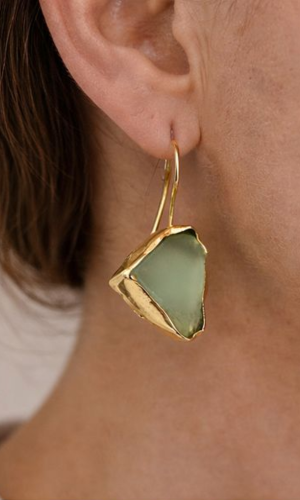 Green Stone Gold Drop Earrings