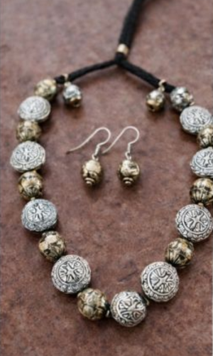 Handcrafted Brass & Silver Bead Jewellery Set – Lux Boho