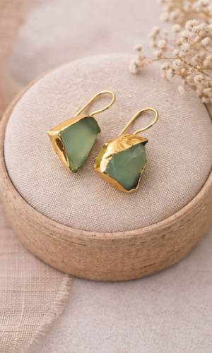 Green Stone Gold Drop Earrings