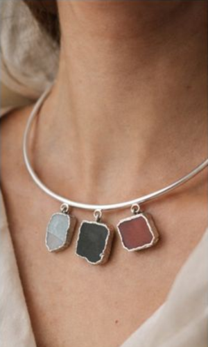 Silver Choker with Raw Stone Pendants
